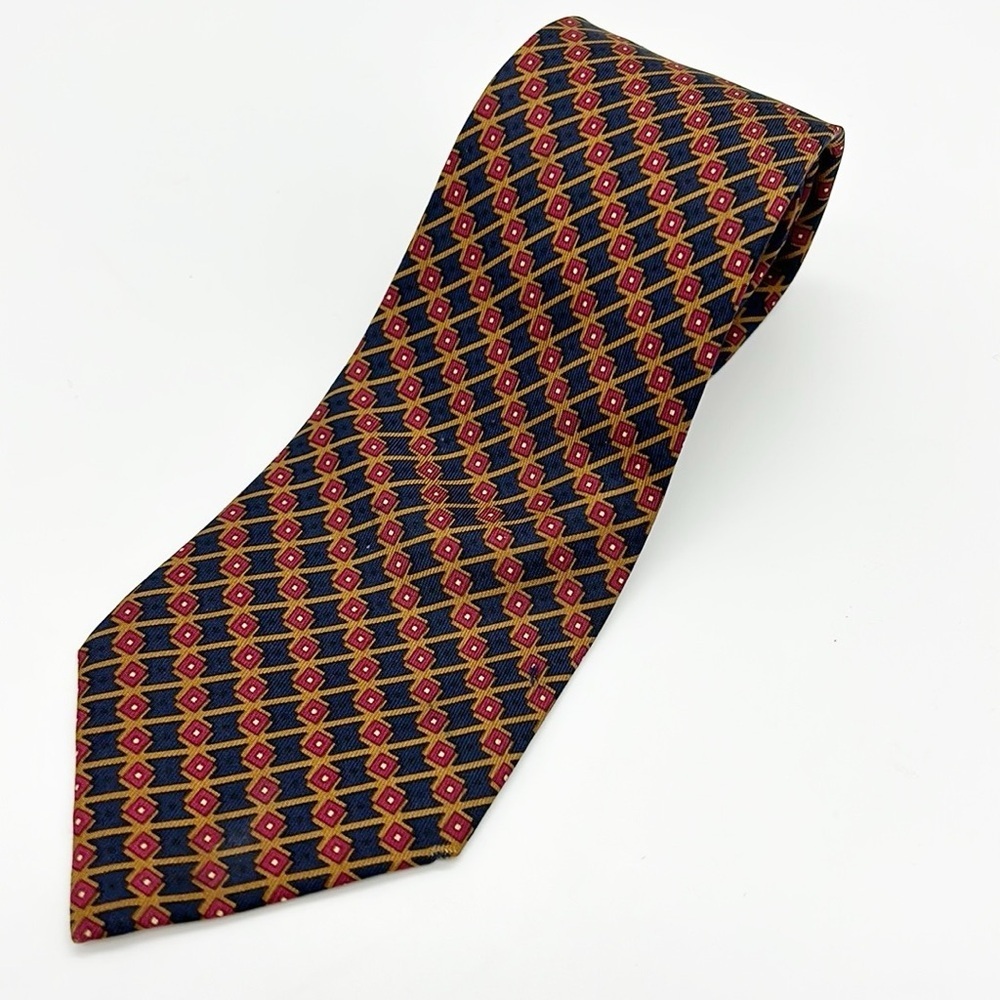 Hermes Mens 100% Silk Geometric Square Print Neck Tie Old Money Luxury Classic